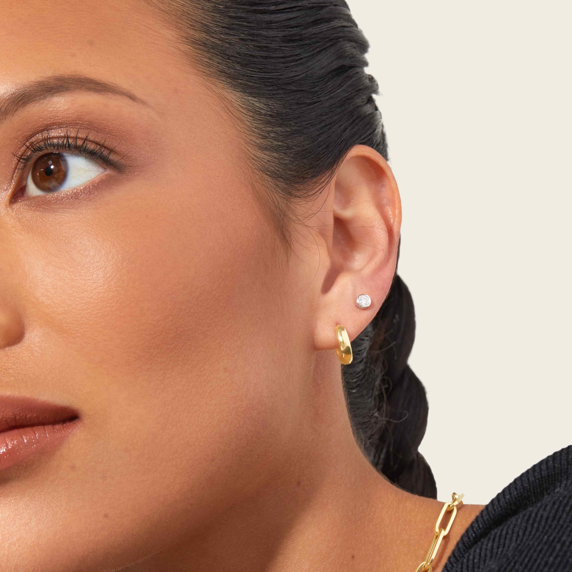 Womens | Bold Huggie Hoops | 14K Solid Yellow Gold