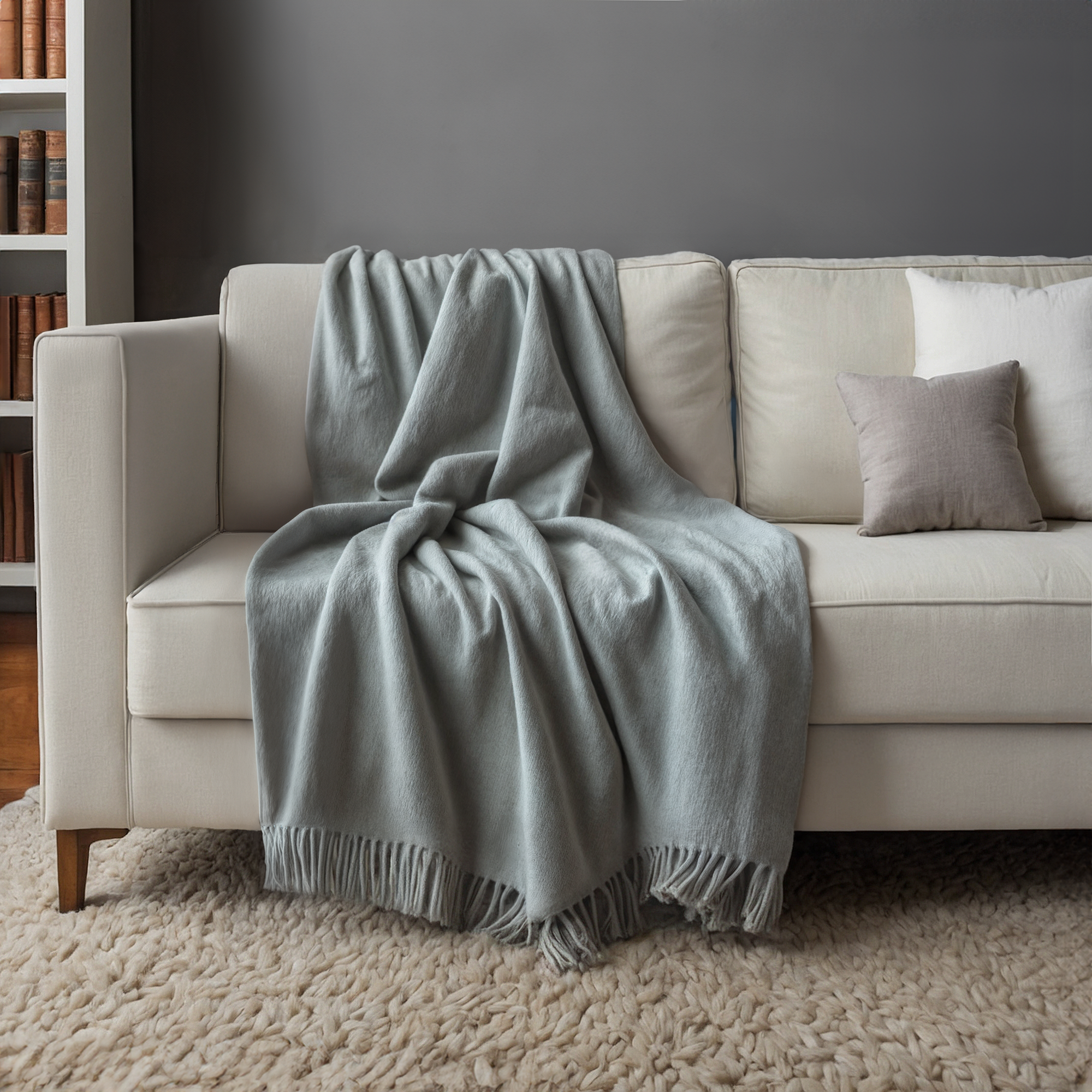 Cashmere Throw With Fringes | Grey