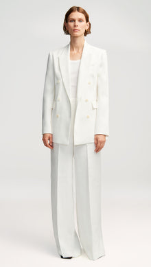 Double-Breasted Blazer in Textured Linen Twill | Ivory