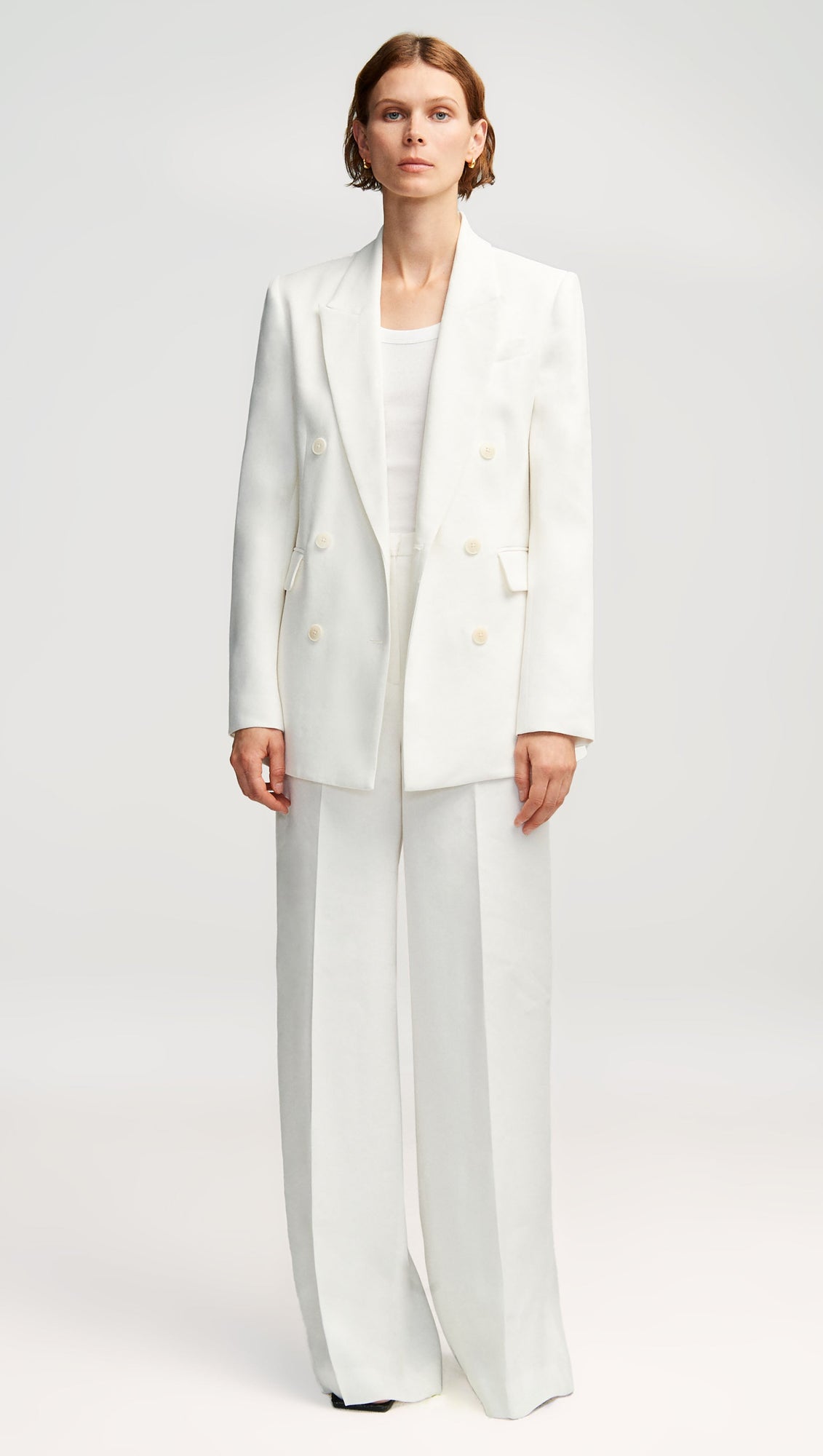 Double-Breasted Blazer in Textured Linen Twill | Ivory