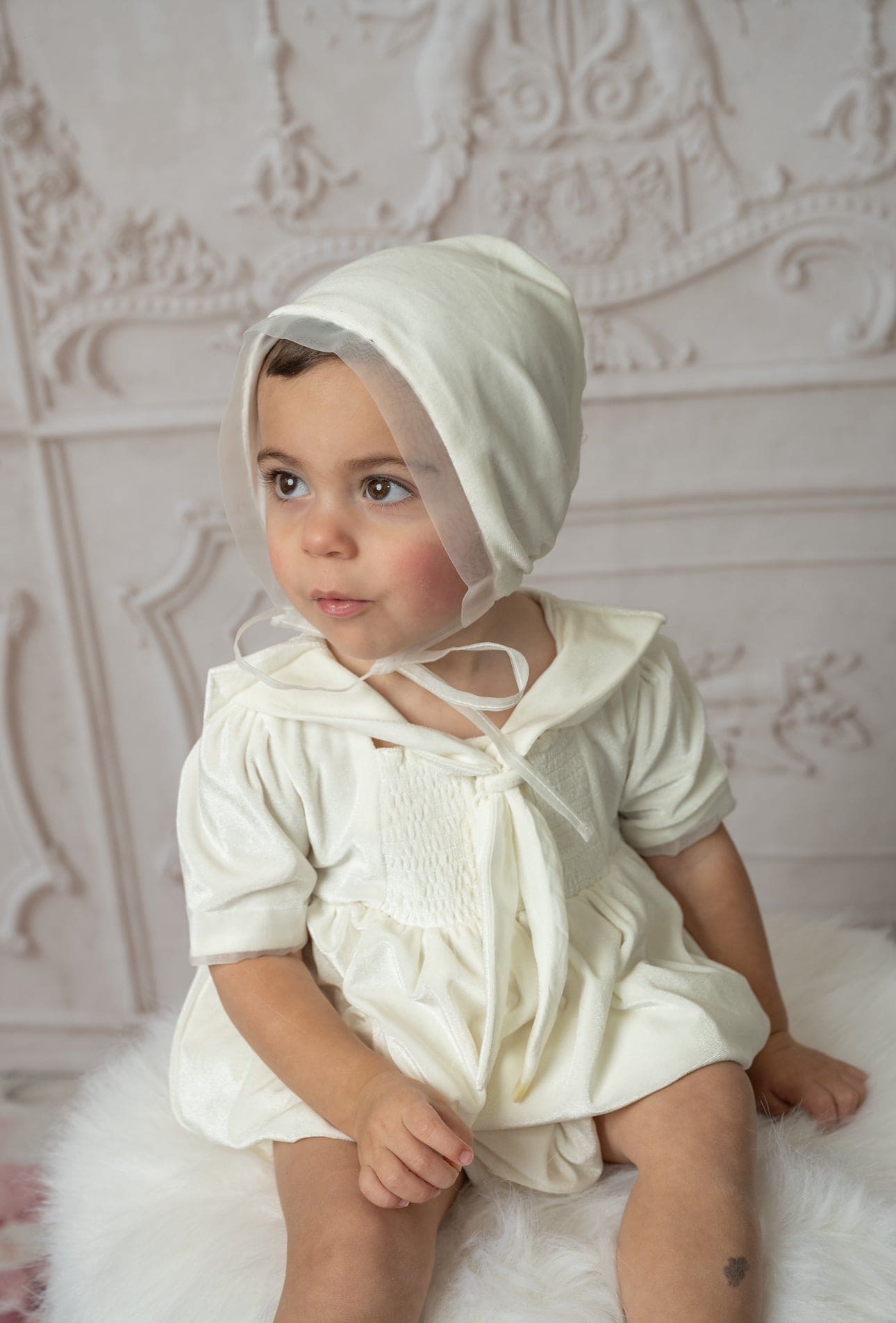 Helenus Velour Ivory Romper | Ivory