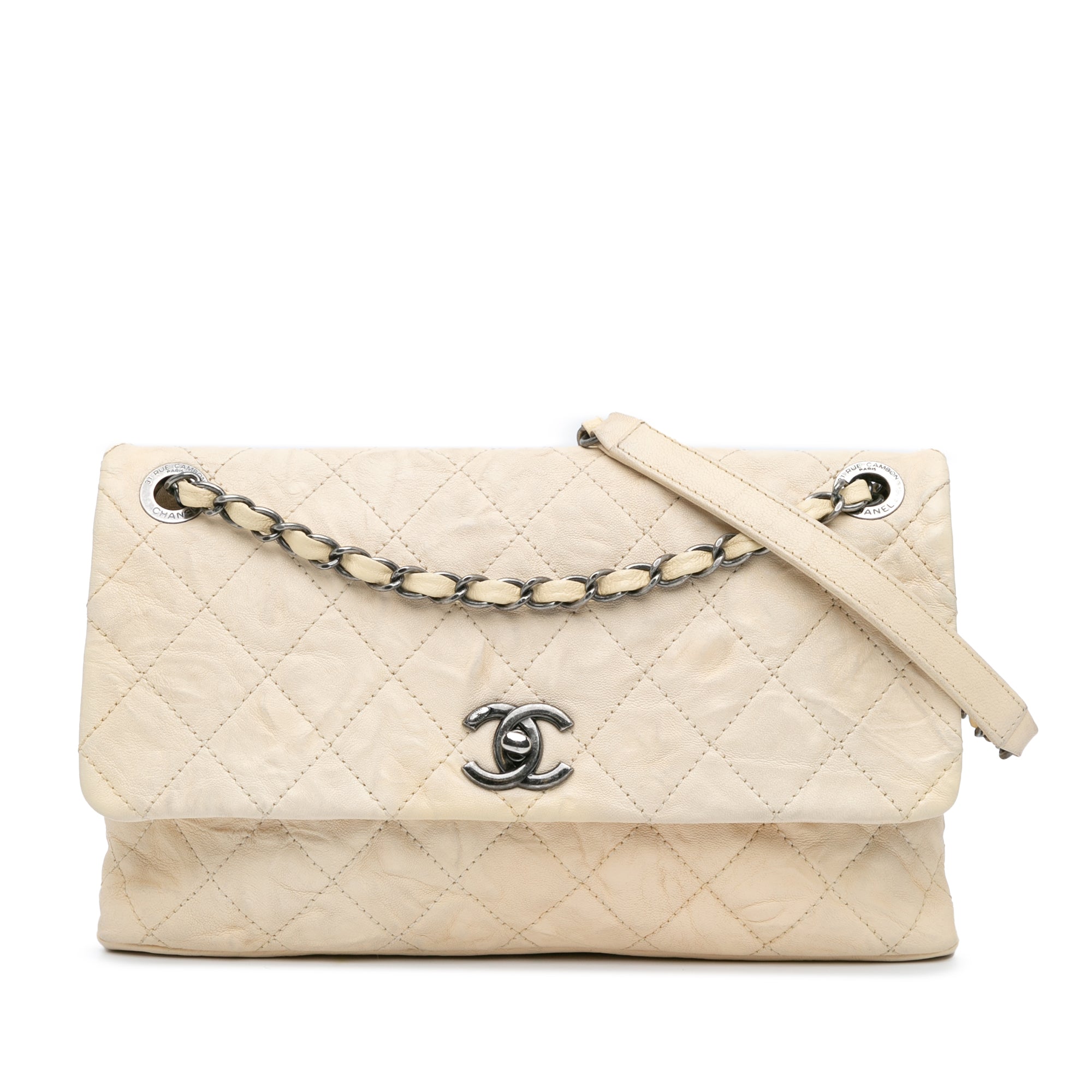 Chanel | Pre-Owned CC Quilted Calfskin Aged Shoulder Bag | White