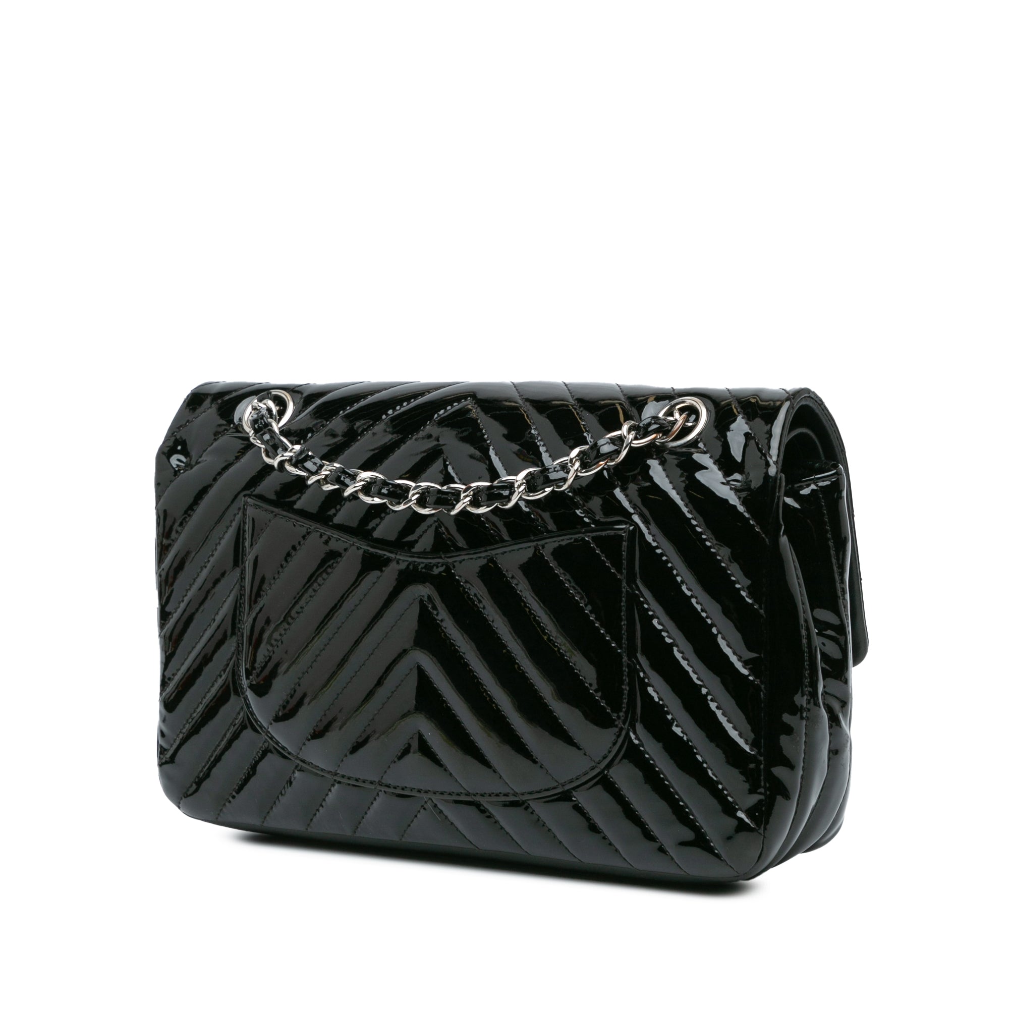 Chanel | Pre-Owned Medium Classic Chevron Patent Double Flap - I | Black