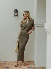 Womens | Portofino Form-Fitting Midi Skirt | Bay Leaf