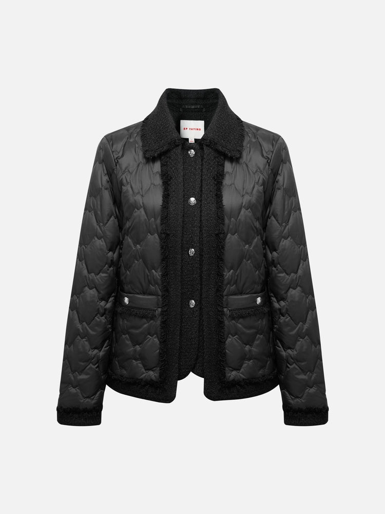 Wool Boucle Patchwork Down Jacket | Black