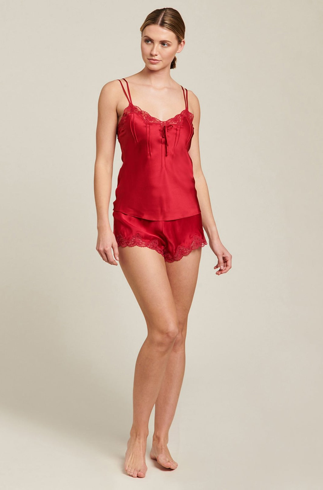 GINIA Pure Silk Knickers with Lace - Ruby