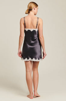 GINIA Silk Chemise With Pintucks and Lace - Smoke