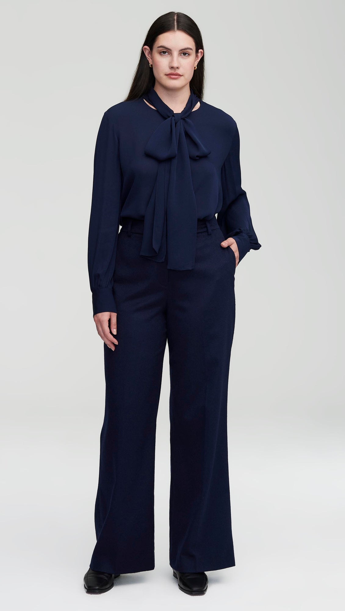 Bow Blouse in Double Georgette | Midnight