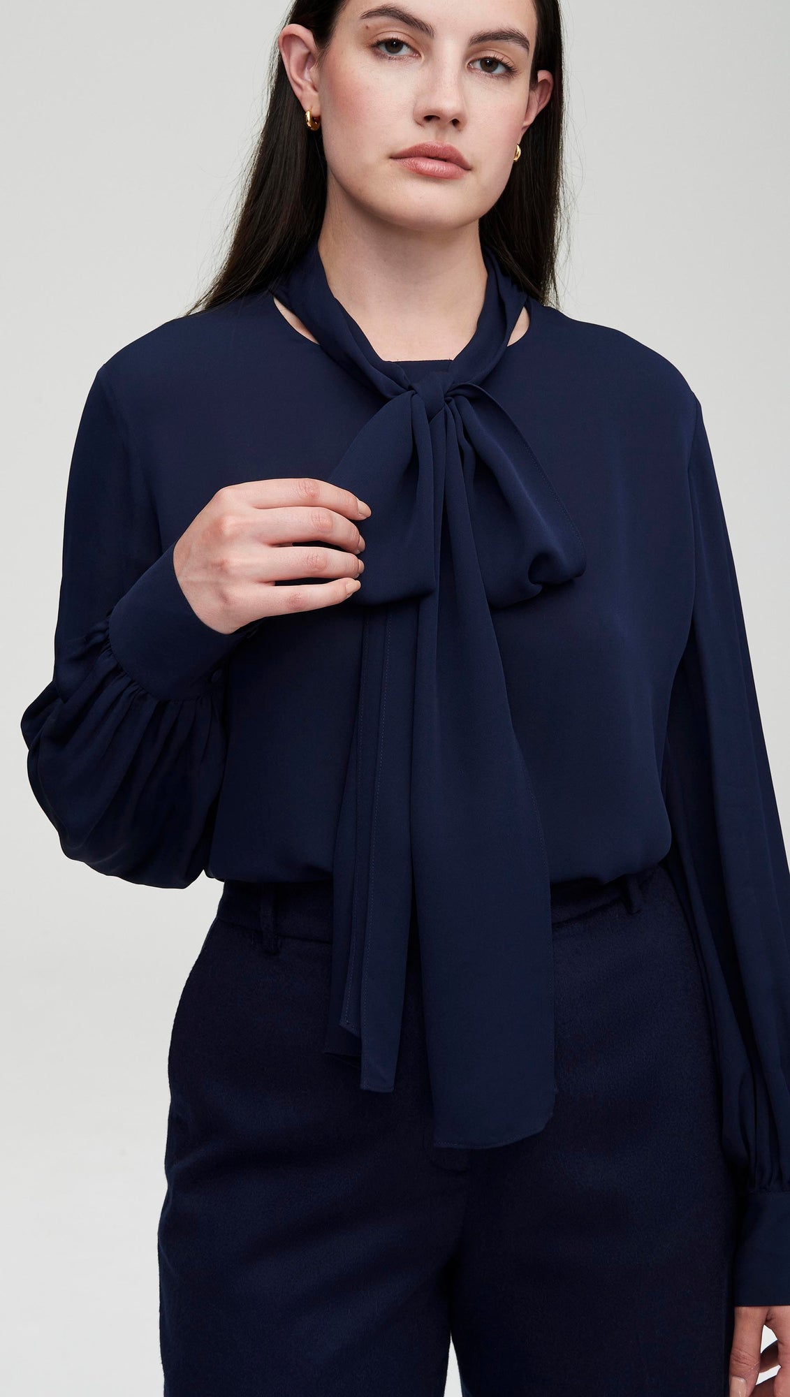 Bow Blouse in Double Georgette | Midnight