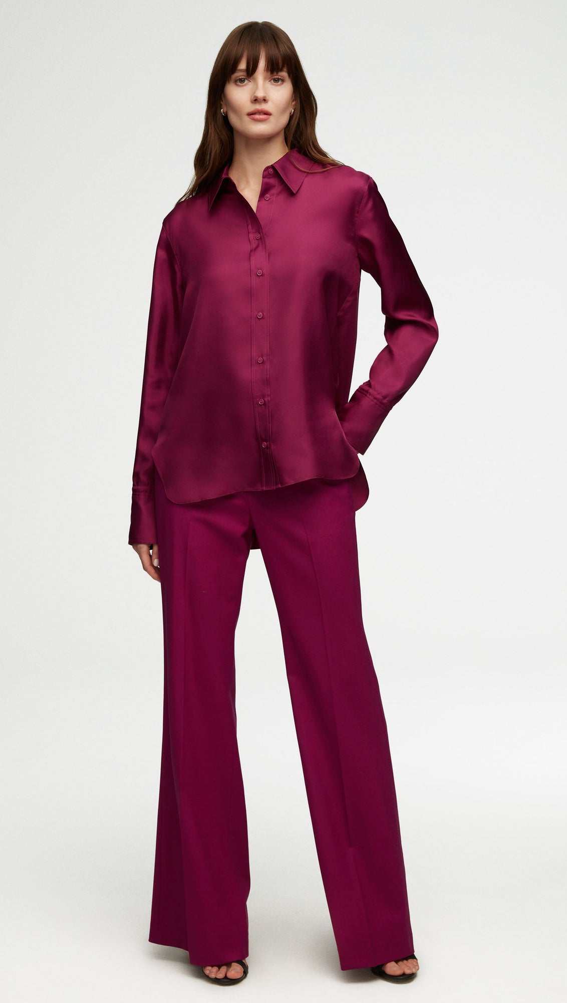 Slim Blouse in Silk Twill | Magenta