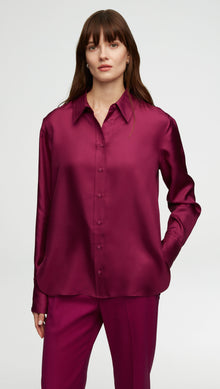 Slim Blouse in Silk Twill | Magenta