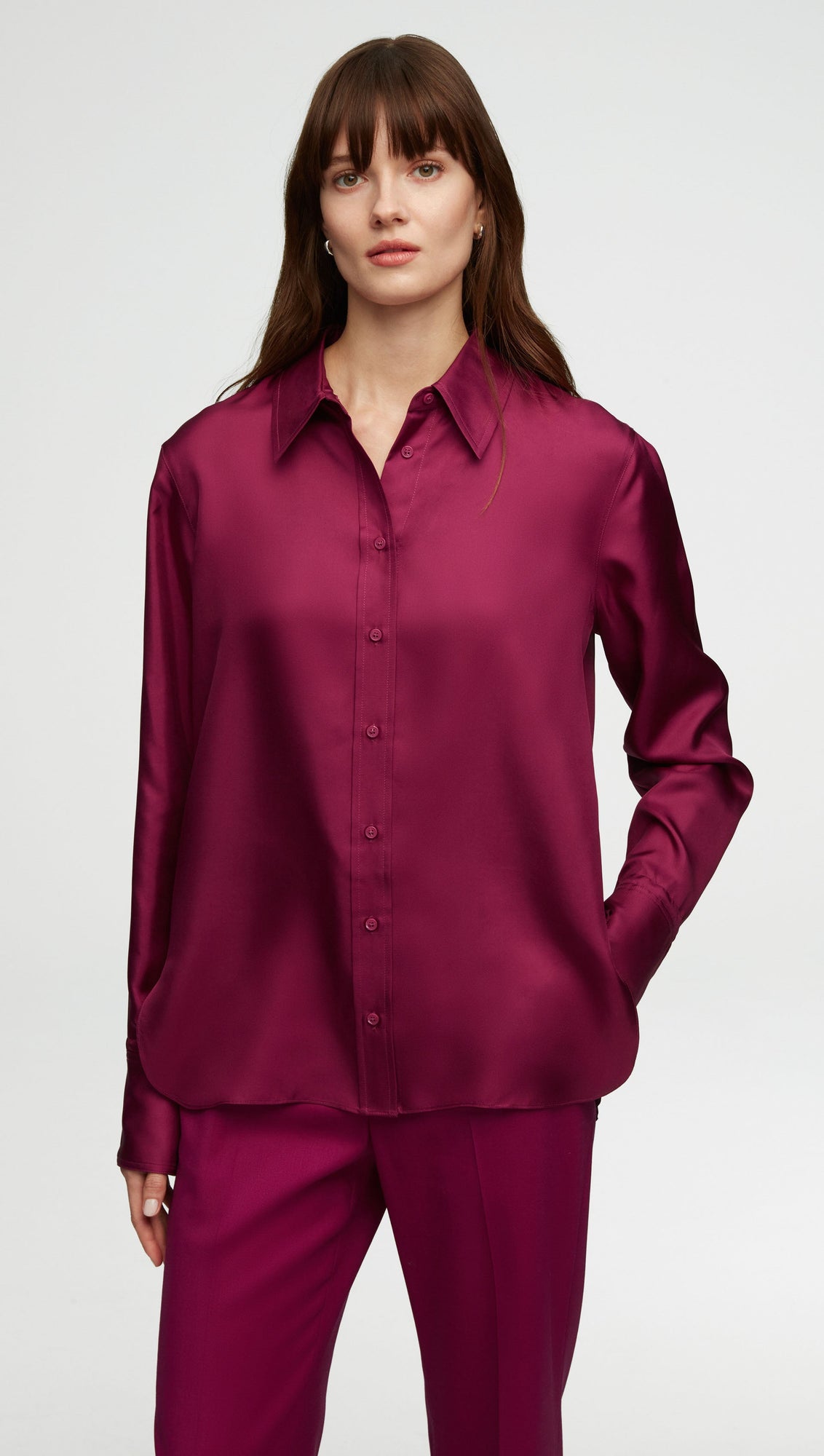 Slim Blouse in Silk Twill | Magenta