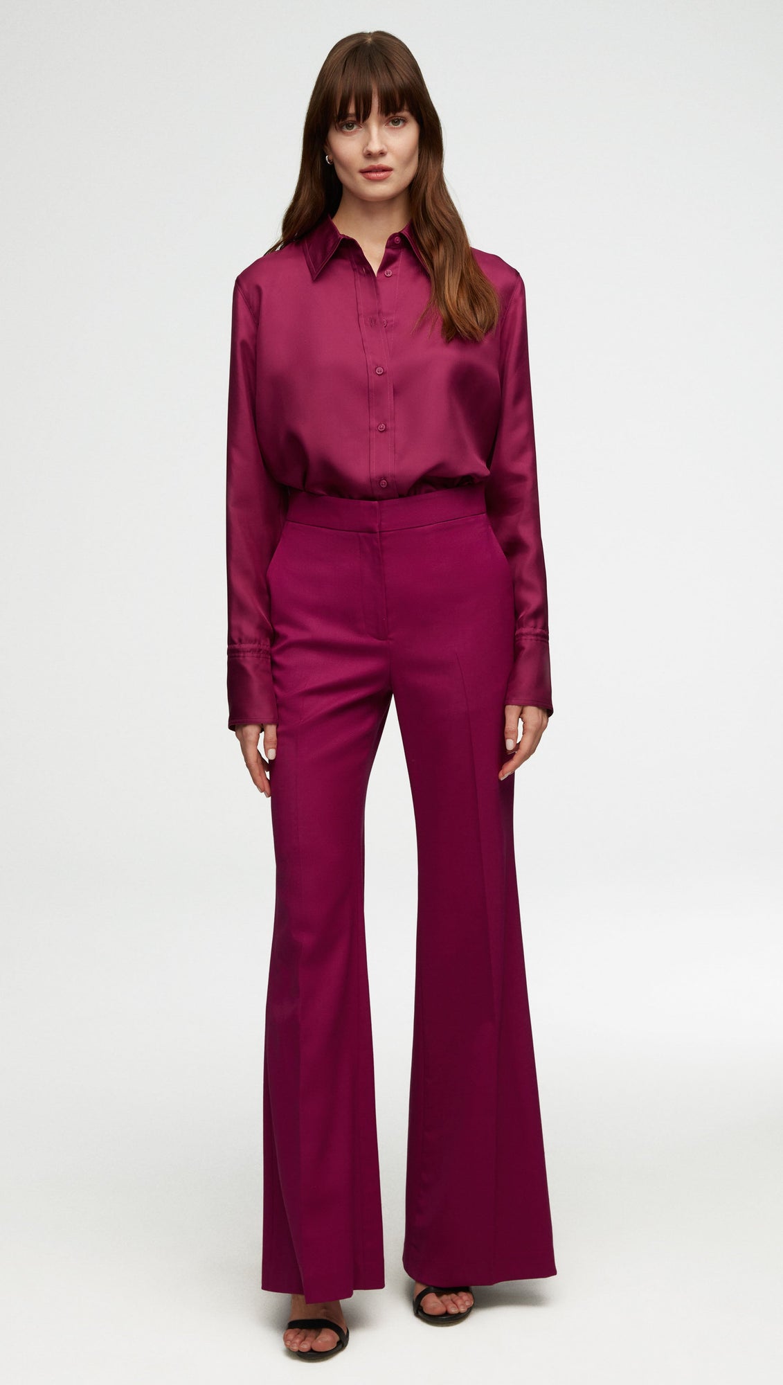 Tailored Flare Trouser in Seasonless Wool | Magenta