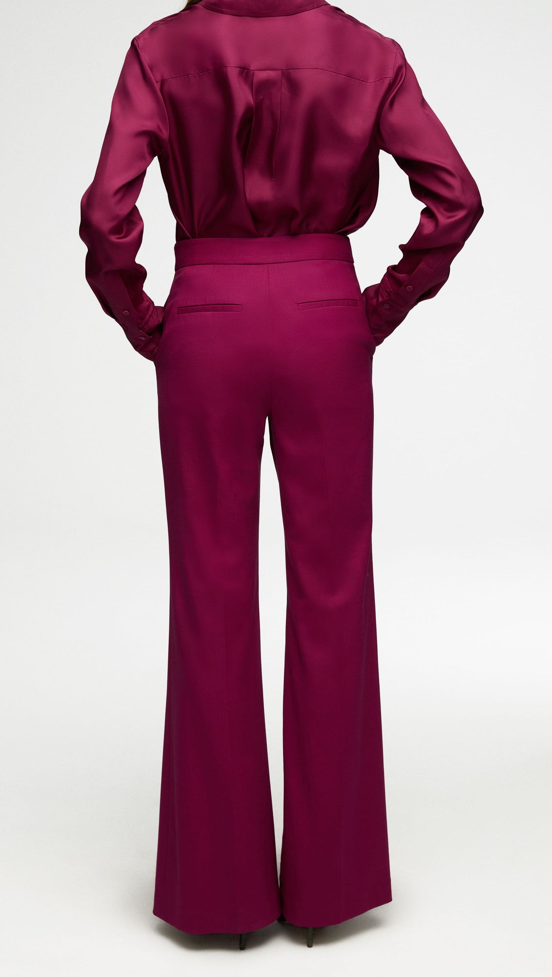 Tailored Flare Trouser in Seasonless Wool | Magenta