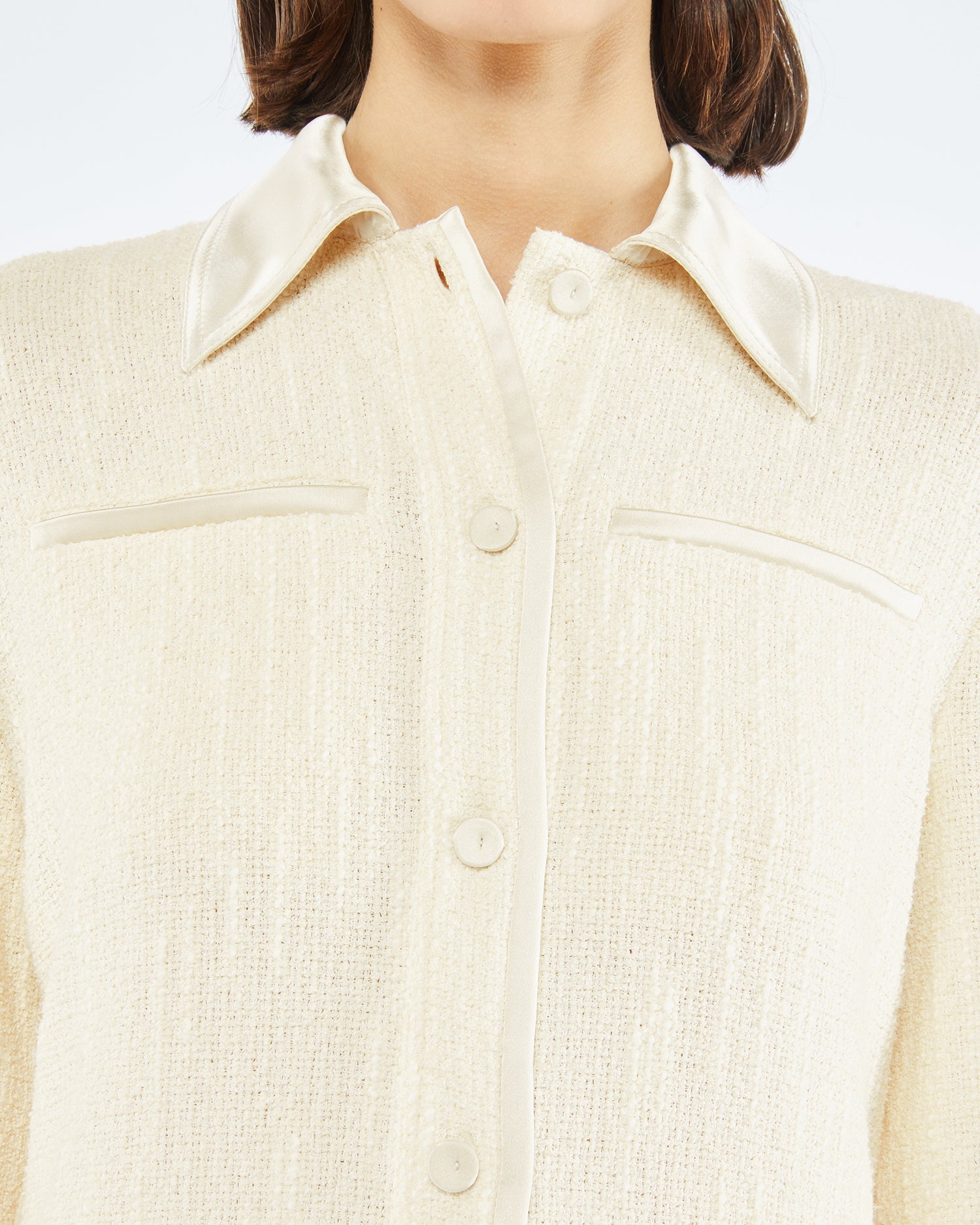 Womens | Rosan Textured Boucle Tweed Shirt | Creme