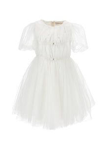 Girls | Silk-Touch Tulle Dress With Ribbons | Light Cream
