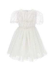Girls | Silk-Touch Tulle Dress With Ribbons | Light Cream