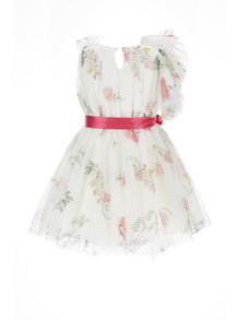 Girls | One Shoulder Tulle Dress | Cream/Multicolor