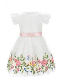 Girls | Embroidered Tulle Dress | Cream/Multicolor