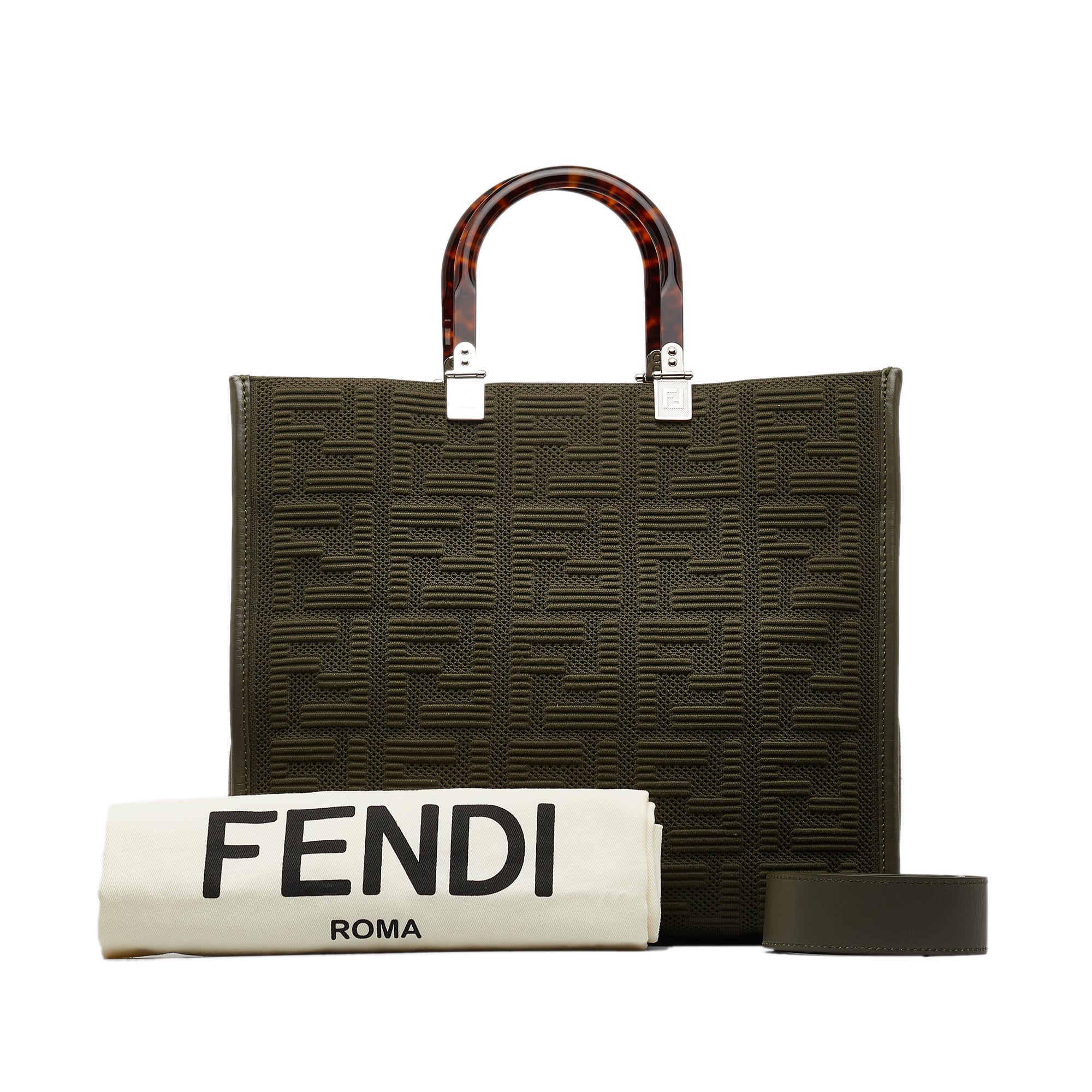 Fendi | Pre-Owned Medium Zucca Sunshine Shopper Canvas Tote | Green/Dark Green