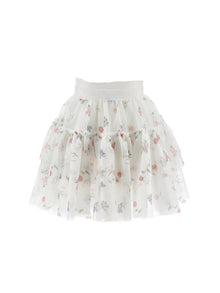 Girls | Botanical Print Tulle Skirt | Cream/Multicolor