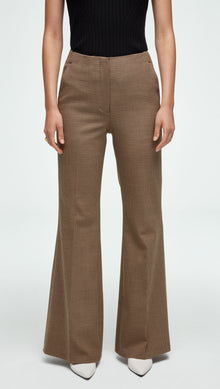 High-Waisted Flare Trouser in Stretch Wool | Brown Houndstooth