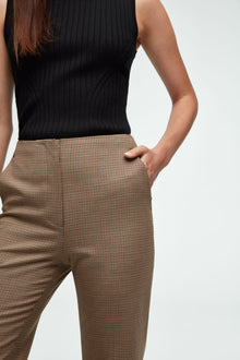 High-Waisted Flare Trouser in Stretch Wool | Brown Houndstooth