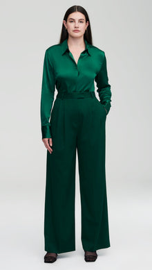 Stretch Blouse in Stretch Silk Satin | Emerald