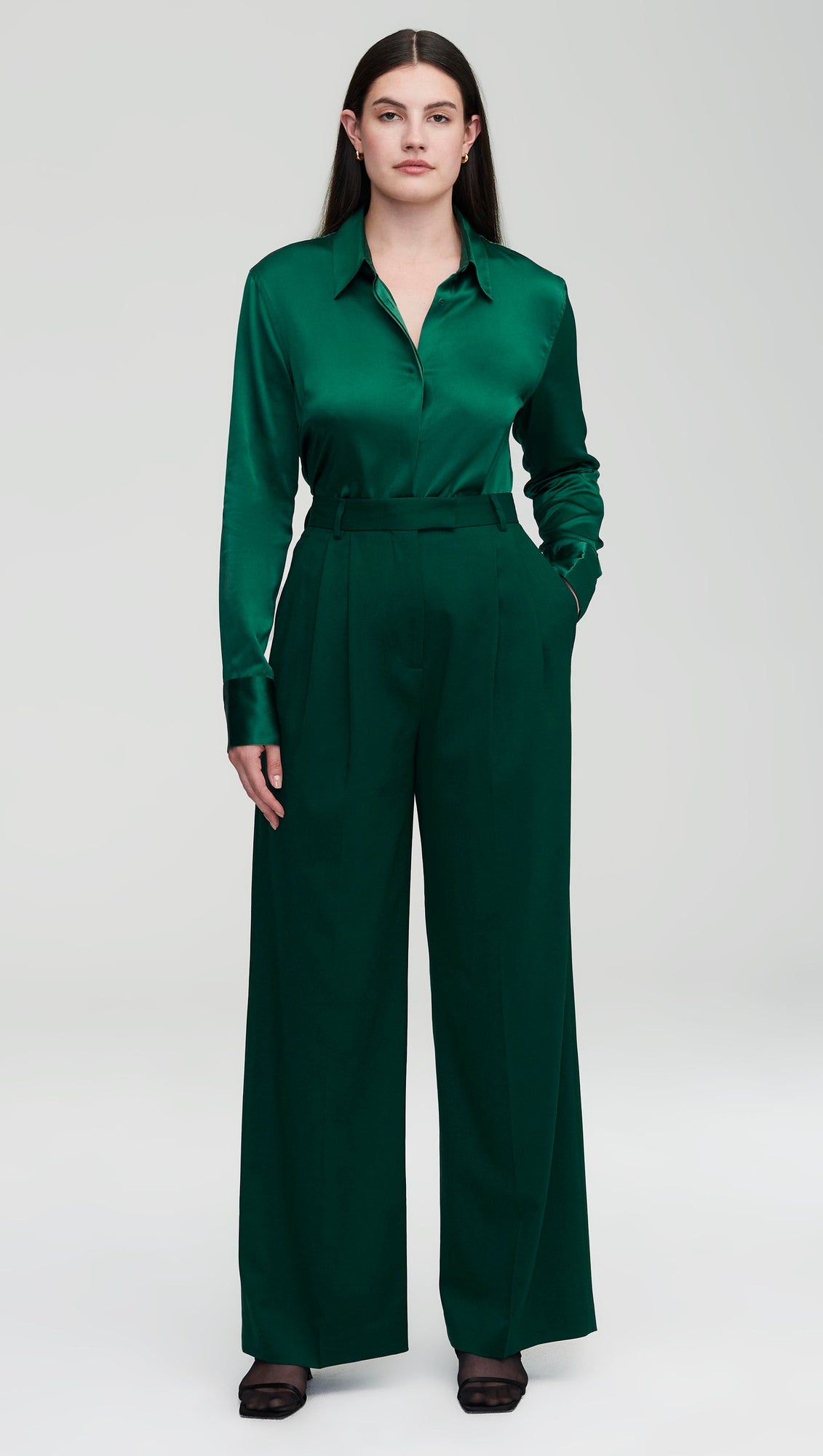 Stretch Blouse in Stretch Silk Satin | Emerald