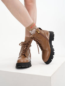 Leather Platform Lace Up Boots | Brown