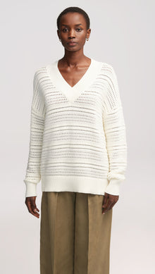 Summer V-Neck Sweater in Cotton | Ivory