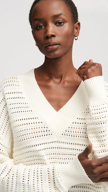 Summer V-Neck Sweater in Cotton | Ivory