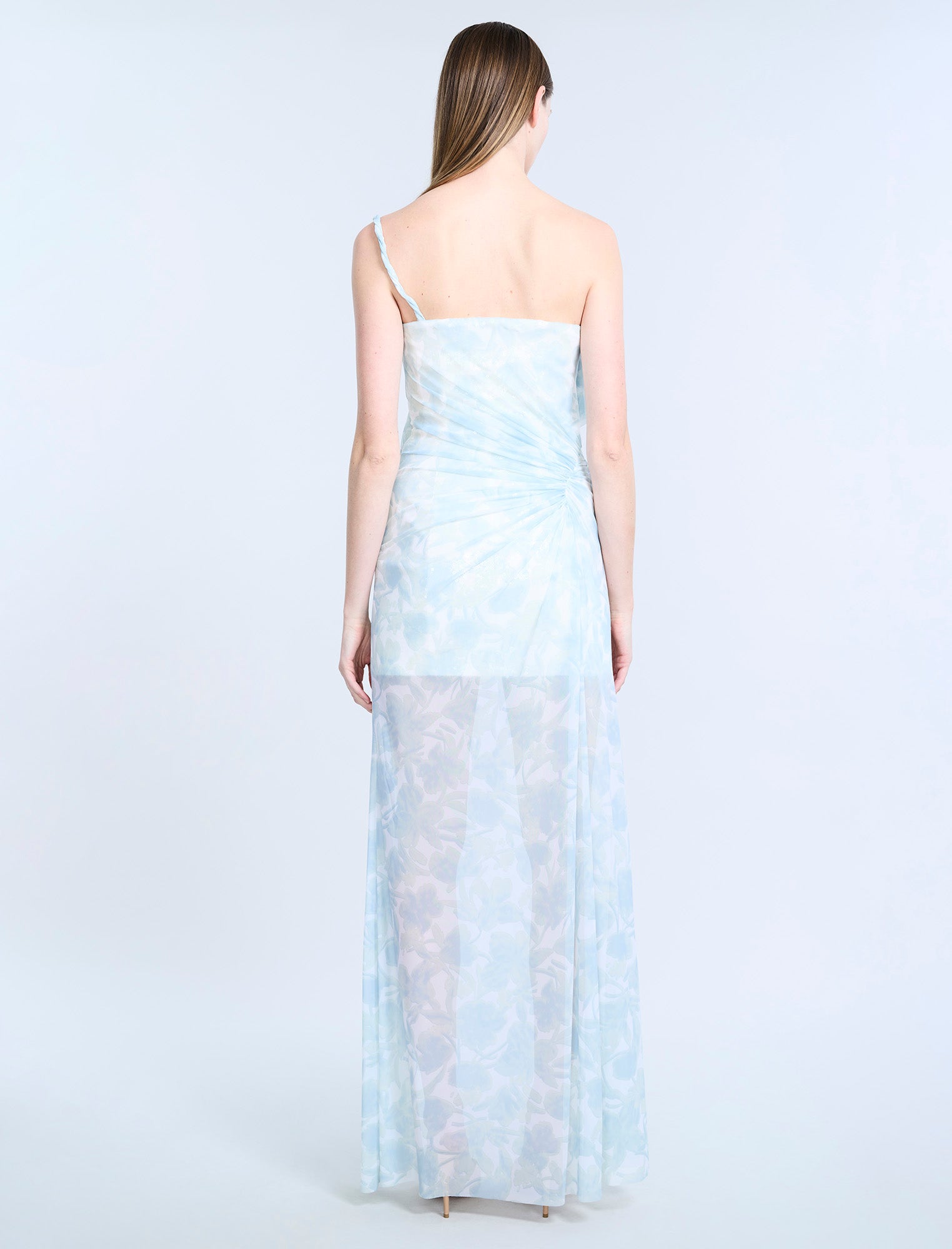 Mesh & Sequin Gown | Sky Floral Print