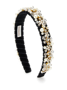 Girls | Velvet Headband With Rhinestones And Pearls | Black