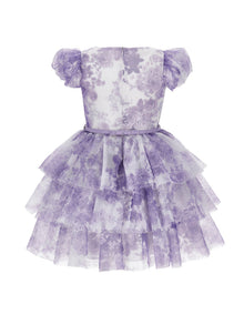 Girls | Monocolour Floral Tulle Dress | Cream/Wisteria