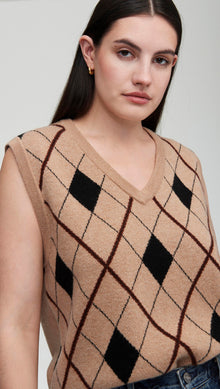 Argyle Vest in Wool-Cashmere | Camel Multi