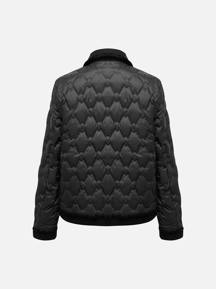 Wool Boucle Patchwork Down Jacket | Black