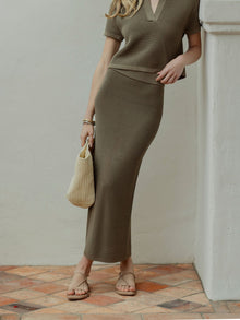Womens | Portofino Form-Fitting Midi Skirt | Bay Leaf