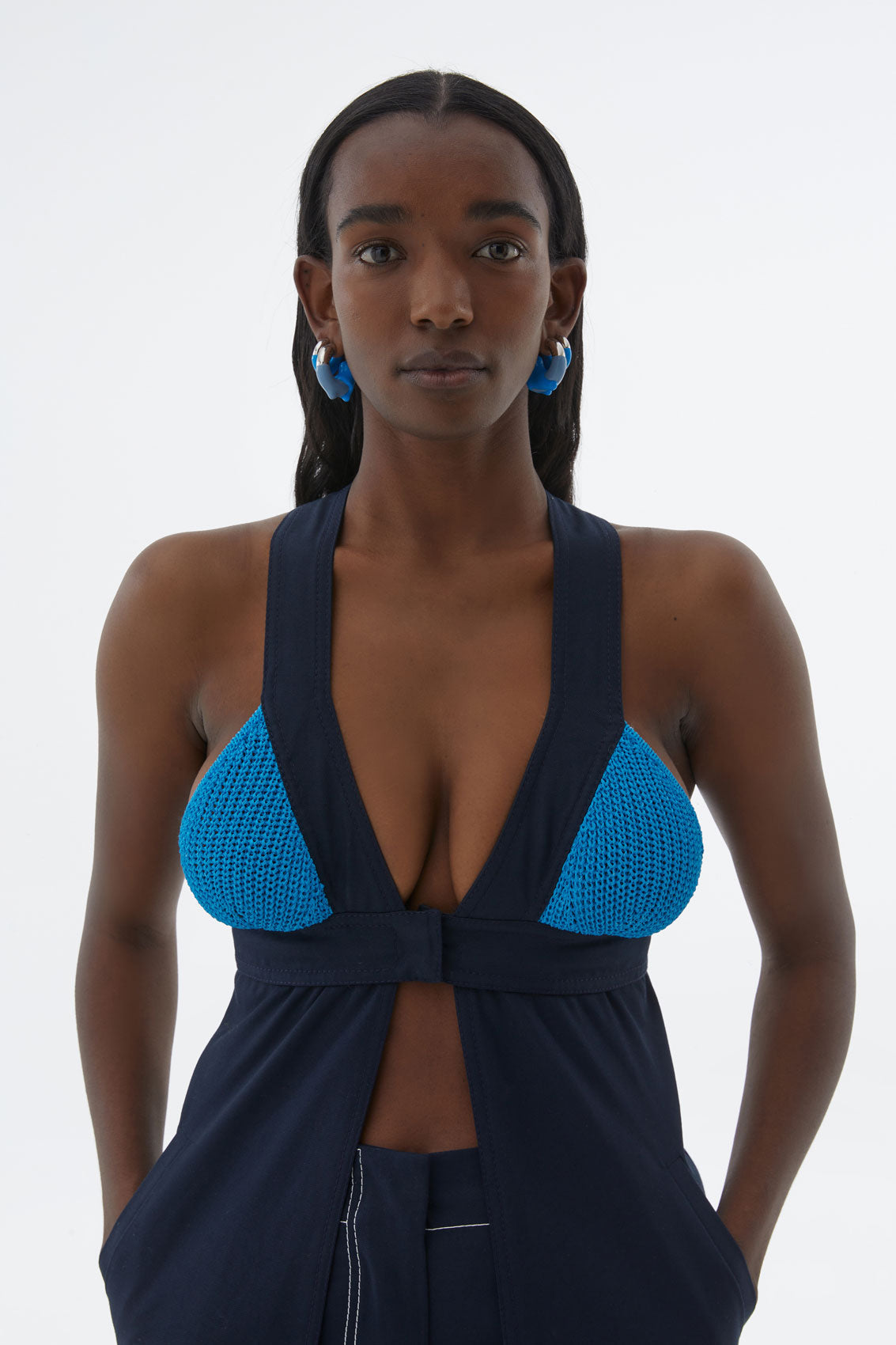 Knit Rubber Panel Bra Dress | Women | Blue