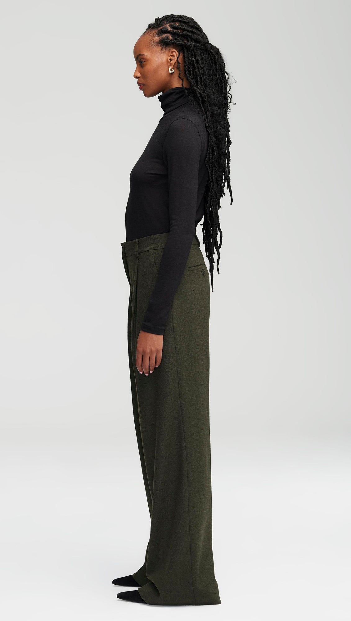 Single Pleat Trouser in Wool Twill | Hunter