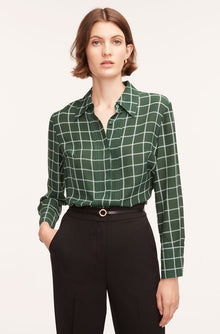 Windowpane Silk Pleated Blouse | Windowpane Jasper Green Combo