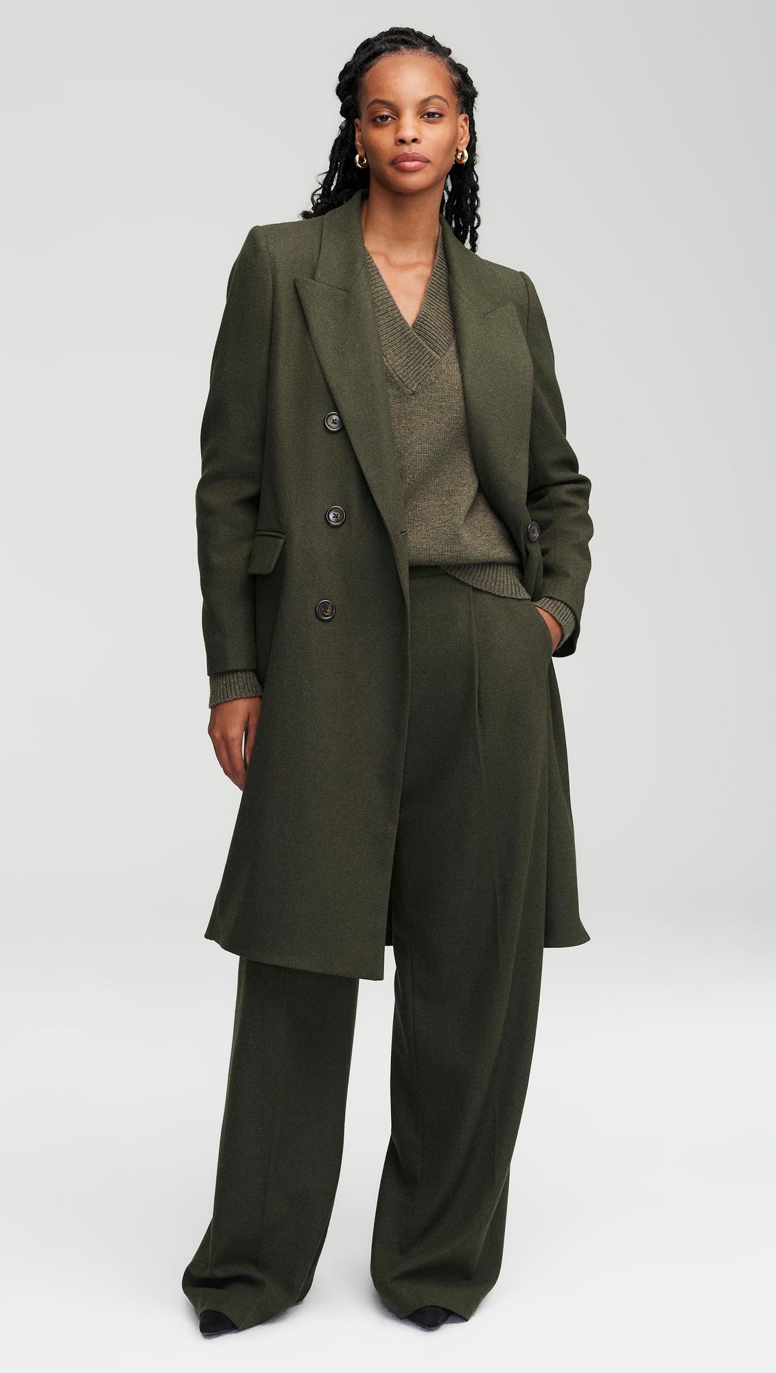 Peak Lapel Coat in Wool Twill | Hunter