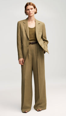 Pleated Trouser in Viscose Linen Twill | Khaki Green