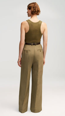 Pleated Trouser in Viscose Linen Twill | Khaki Green