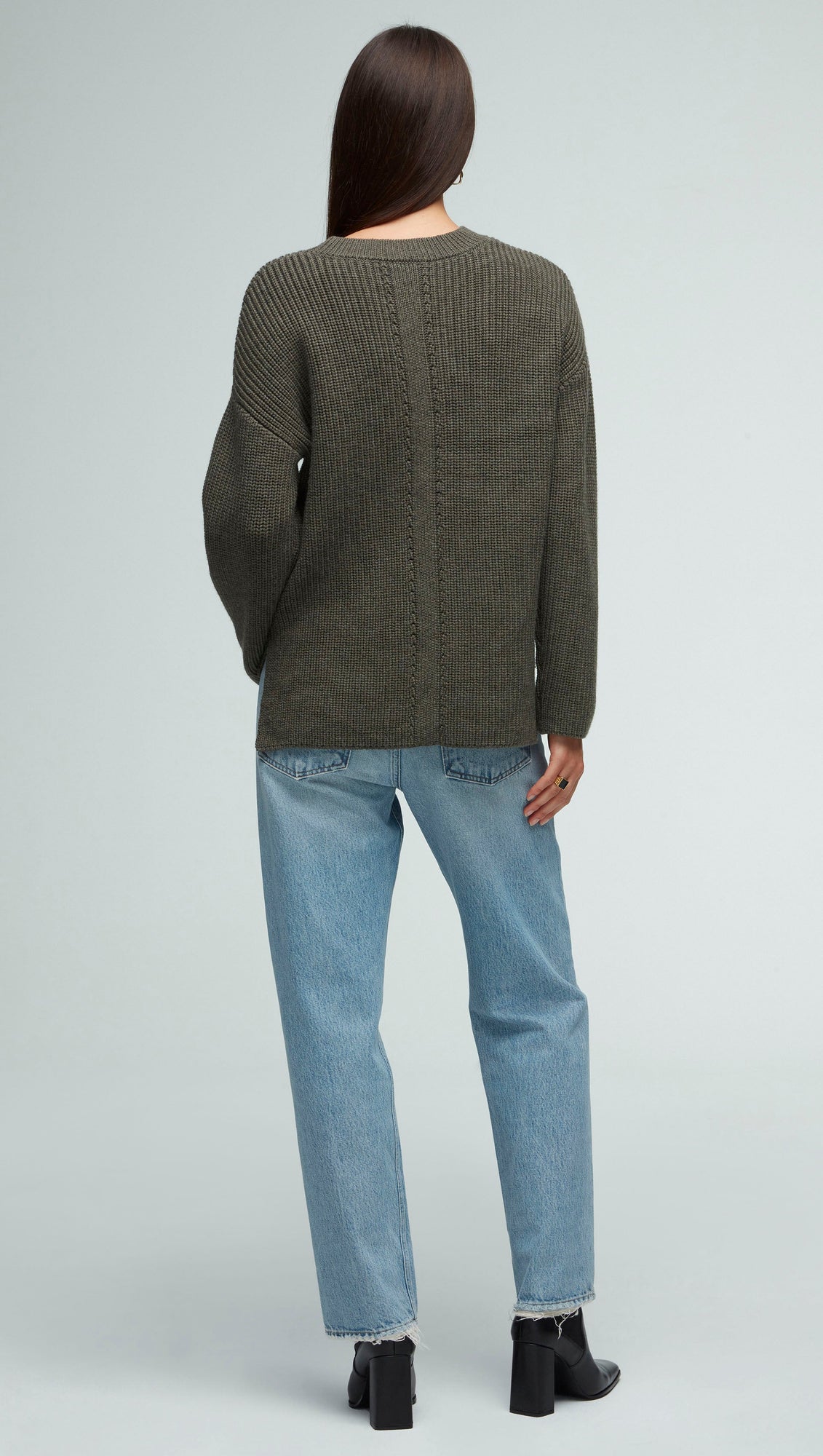 Chunky Ribbed Sweater in Merino Wool | Olive