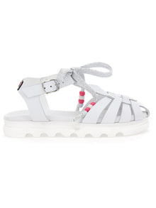 Girls | Leather Sandals With Beads | White