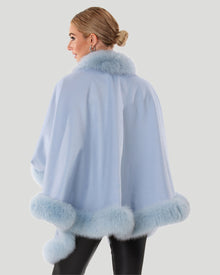 Cashmere Capelet With Fox Trim | Women | Light Blue