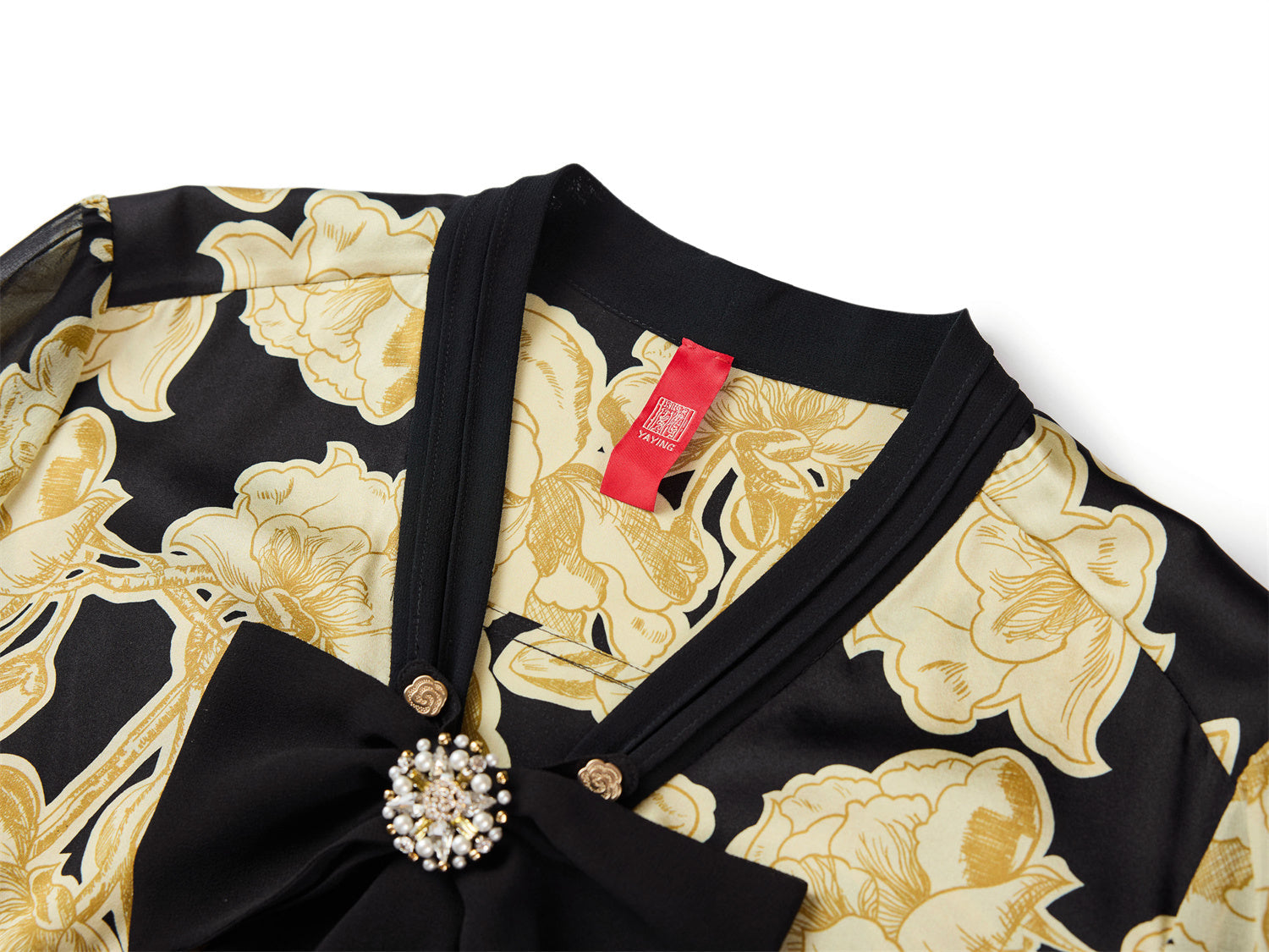 Elegant V-Neck Ribbon Shirt | Yellow
