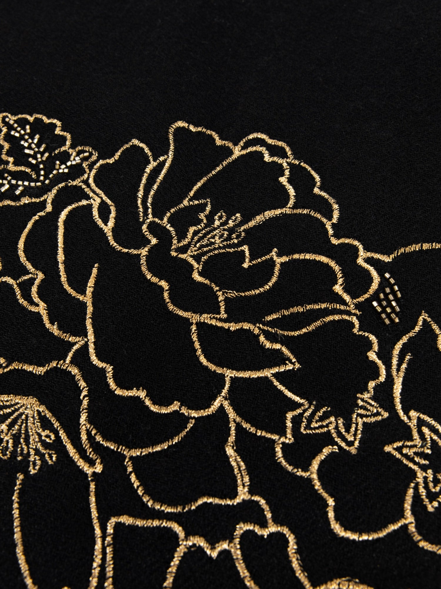 Embroidered Cashmere Scarf | Black