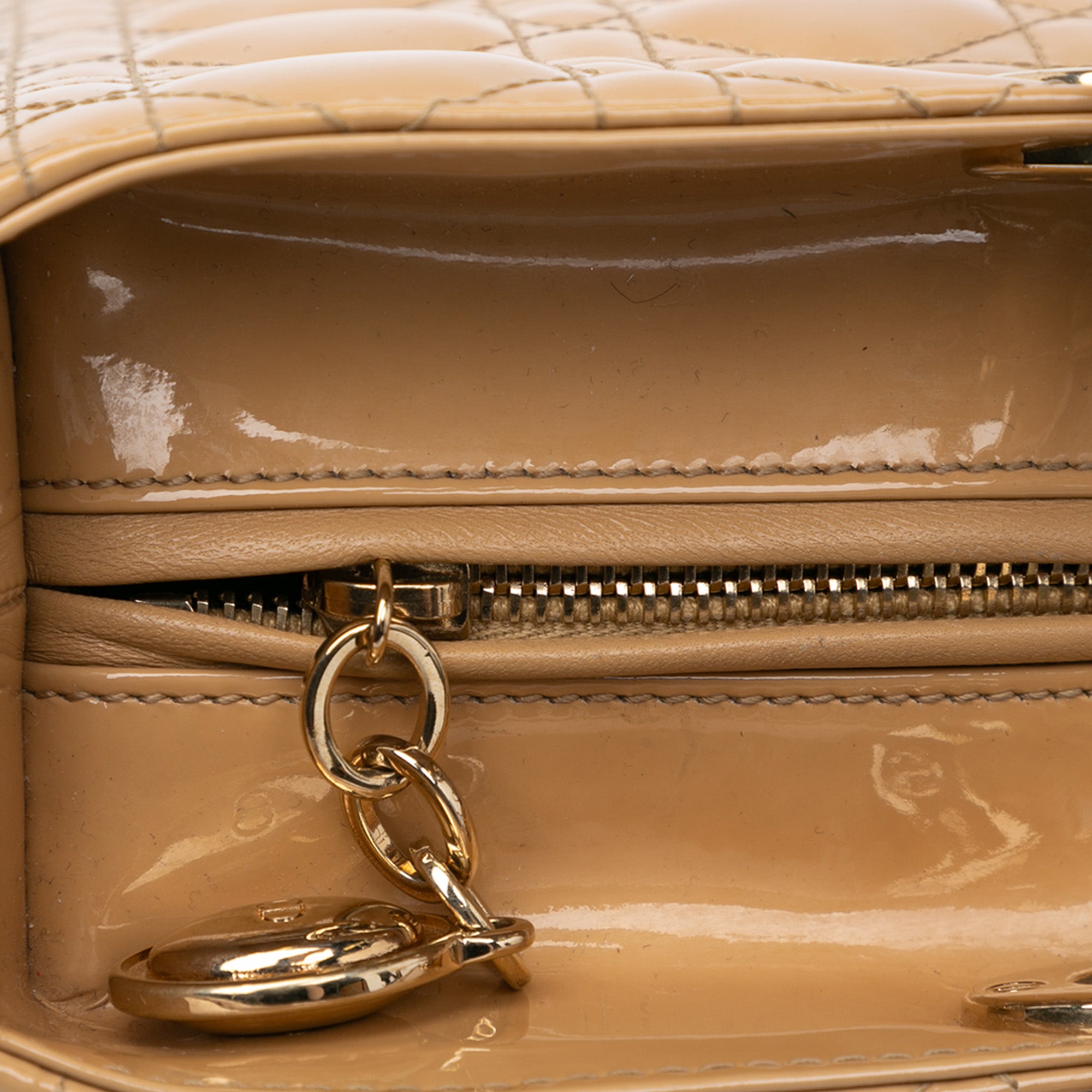 Dior | Pre-Owned Large Patent Cannage Lady | Brown/Beige